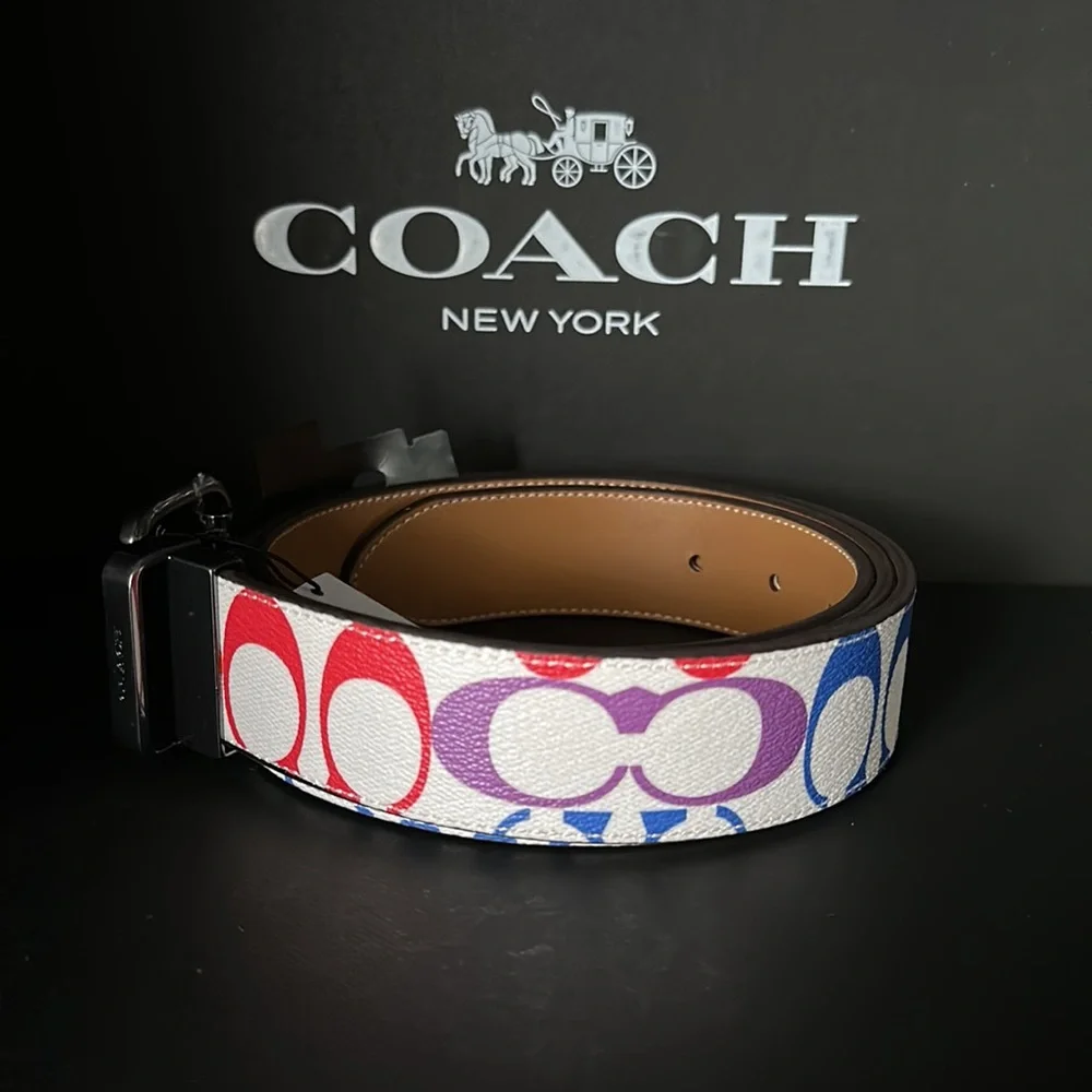 NWT Coach Roller Buckle Cut To Size Reversible Belt Rainbow Signature Canvas - Picture 5 of 7